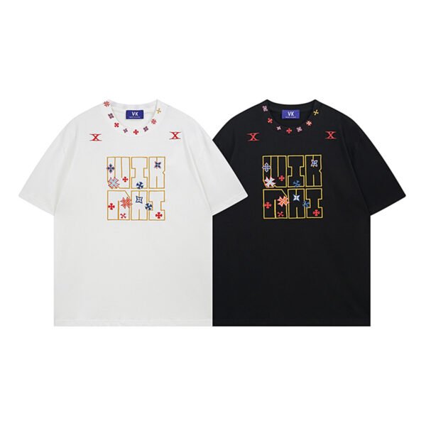 Heavywork Letter Embroidery Design Unique Short Sleeve T-Shirt Unisex Street Trend Loose Casual Tee - Image 5