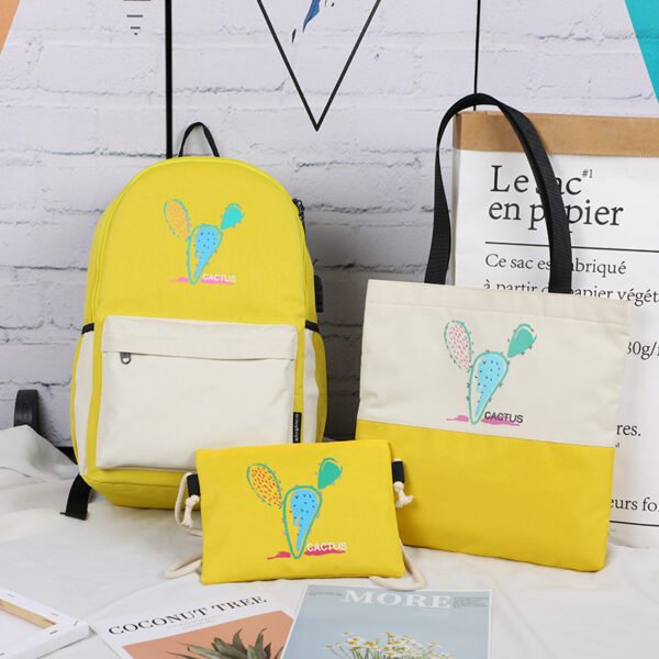 ins School bag USB backpack girl junior high school students Mori three piece backpack fashion - Image 4
