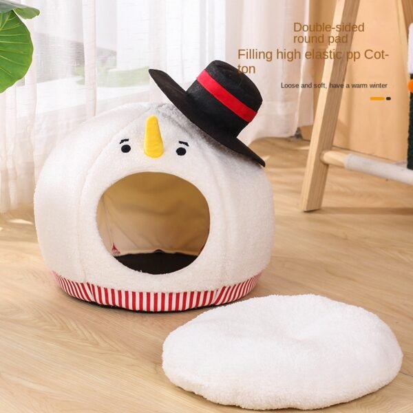 Cat Nest: Semi enclosed Cat House for All Seasons, Cute Christmas Snowman Cat Nest, Winter Warmth Pet Supplies - Image 4