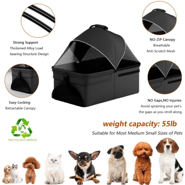 2-in-1 folding dog cart, pet folding cart, four-wheel dog/cat cart, waterproof pad, car seat, sun visor - Image 5