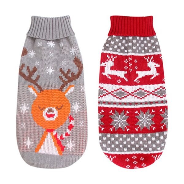 Christmas reindeer maple leaves snowflakes holiday pet clothes high necked knitted sweaters dog and cat clothing jackets - Image 5