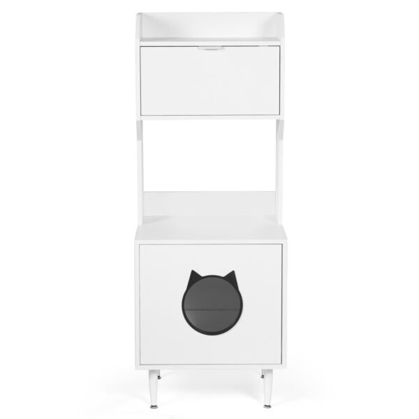 White wooden hidden cat trash can with rack and trash can shell, indoor cat house pet box, storage cabinet - Image 2