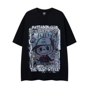 Trendy Fun Cartoon Letter Print Loose Casual Unisex Short Sleeve T-Shirt Summer  Men and Women Top