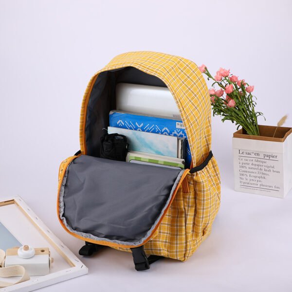 Girls cotton square plaid Japanese style backpack large capacity junior high school high school student schoolbag - Image 3