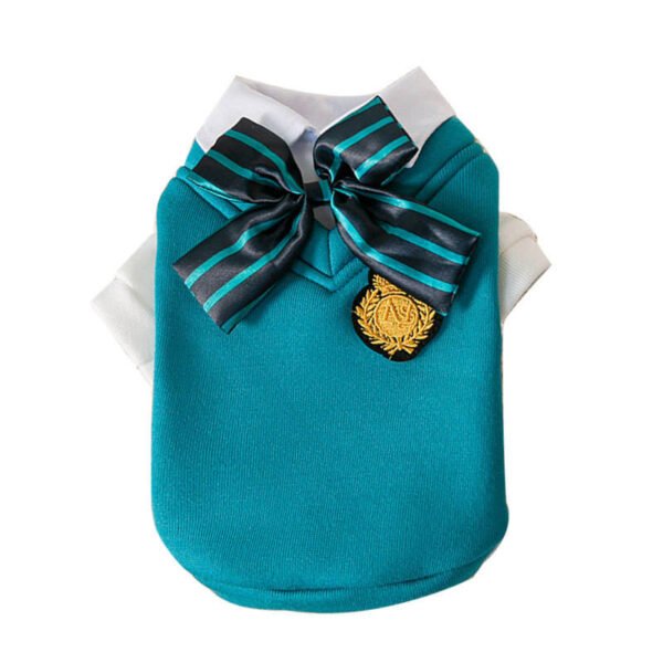 Autumn And Winter New Puppy Dog College Style Uniform Bow Tie Cat Fake Two Pieces Couple Clothes Small And Medium-Sized Dog Pet Clothes - Image 2