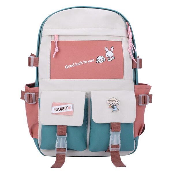 New ins wind canvas high school student schoolbag female small fresh contrast color junior high school student backpack - Image 4