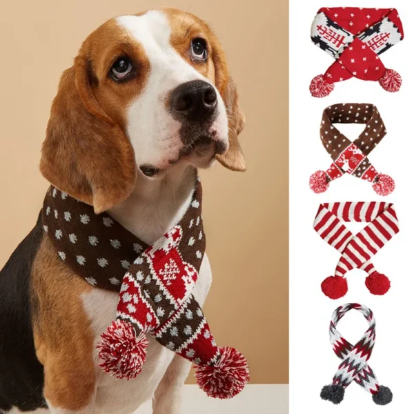 Christmas Dog Scarf Knitted Elk Scarf Striped Hair Ball Pet Scarf Outdoor Winter Warm Cat Dog Scarves Puppy Collar Pet Supplies - Image 2