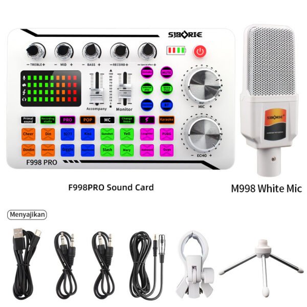 F998Pro live singing sound card white English version intelligent noise reduction integrated microphone - Image 5