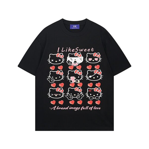 Retro Kitty Cat Collection Printed Short Sleeve T-Shirt for Men and Women, Pure Cotton Couple Loose Casual Top - Image 6