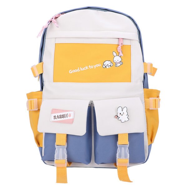New ins wind canvas high school student schoolbag female small fresh contrast color junior high school student backpack - Image 3