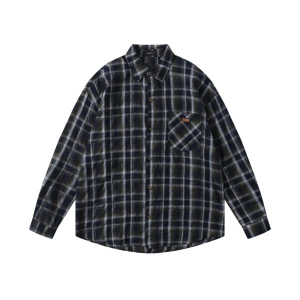 Simple Plaid Long Sleeve Shirt Unisex Loose Casual Versatile Blouse Jacket