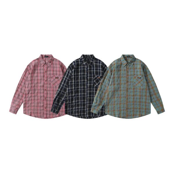 Simple Plaid Long Sleeve Shirt Unisex Loose Casual Versatile Blouse Jacket - Image 5