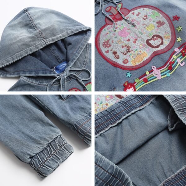 Washed Patchwork Open Front Denim Hoodie Men Loose Casual Trendy Couple Top - Image 4
