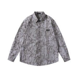 Street Style Plaid Hole Long Sleeve Shirt Men Loose High-Grade Couple Shirt Jacket
