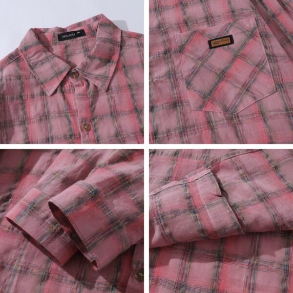 Simple Plaid Long Sleeve Shirt Unisex Loose Casual Versatile Blouse Jacket - Image 4