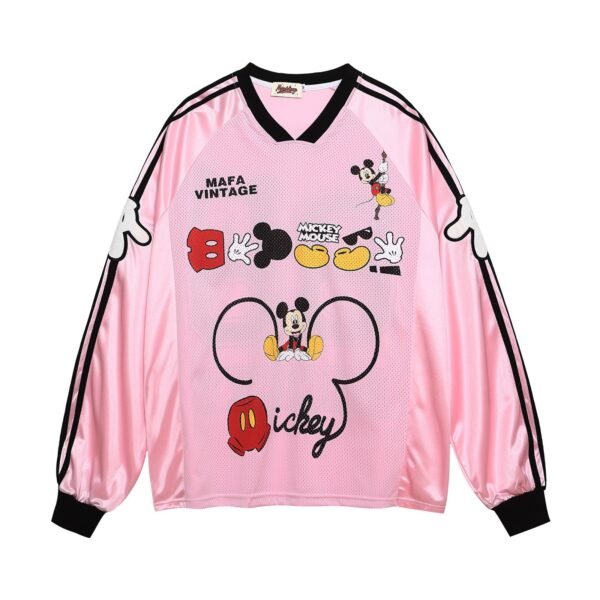 Cartoon Embroidery V-Neck Sweatshirt Unisex Loose Fit Athletic Breathable Jersey - Image 2