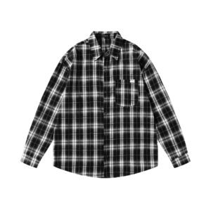 Simple Plaid Long Sleeve Shirt Loose Casual Unisex Blouse Jacket
