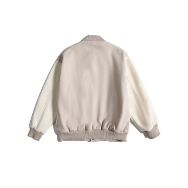Badge Embroidery Color Block Loose Fit Baseball Jacket - Image 4