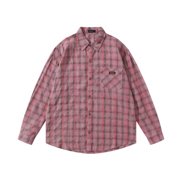 Simple Plaid Long Sleeve Shirt Unisex Loose Casual Versatile Blouse Jacket - Image 7