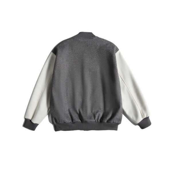 Badge Embroidery Color Block Loose Fit Baseball Jacket - Image 2