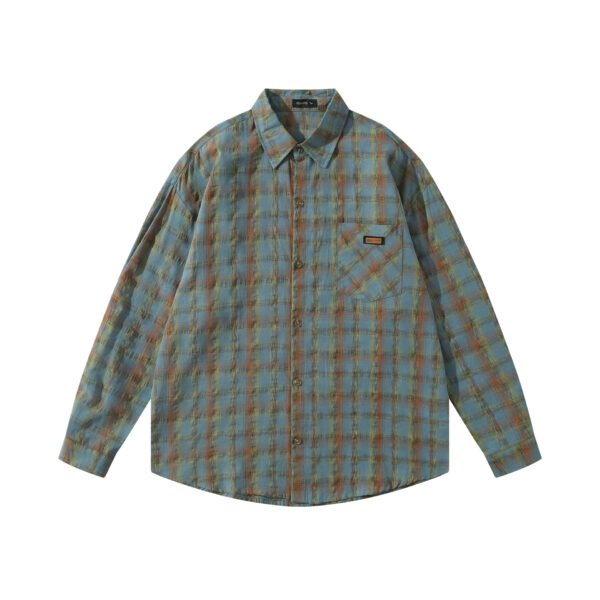 Simple Plaid Long Sleeve Shirt Unisex Loose Casual Versatile Blouse Jacket - Image 8